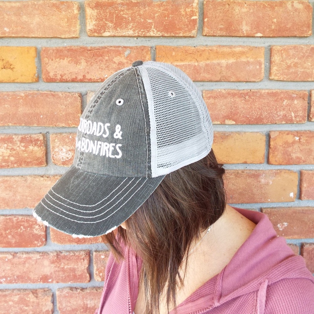 💚LAST 1 Backroads & Bonfires Distressed Trucker Hat Cap 0419 - Picture 3 of 4